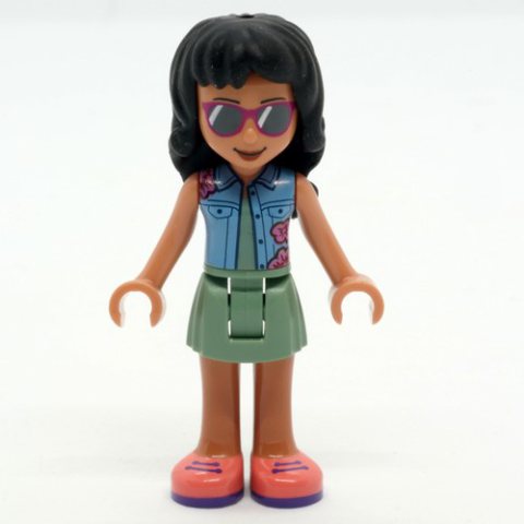 Minifigurka LEGO Savannah - Blue Top, Sand Green Skirt, Black Hair