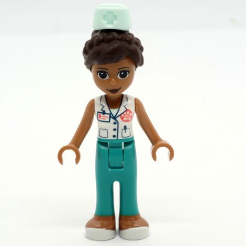 Minifigurka LEGO Donna - White Veterinarian Jacket, Dark Turquoise Pants, Hat