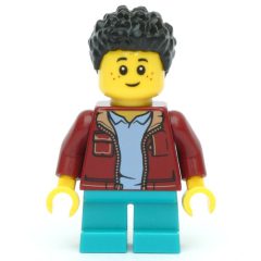 Minifigurka LEGO Kid - Dark Red Torso, Dark Turquoise Legs, Black Hair