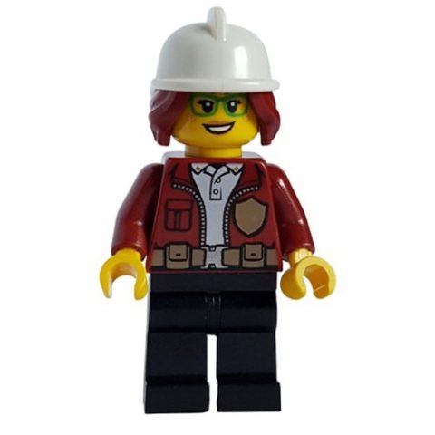 Minifigurka LEGO Freya McCloud, Open Dark Red Jacket with Badge, White Fire Helmet (3626cpr2972 Head)