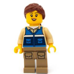 Minifigurka LEGO Woman, Blue Vest, Reddish Brown Ponytail Hair