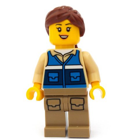 Minifigurka LEGO Woman, Blue Vest, Reddish Brown Ponytail Hair