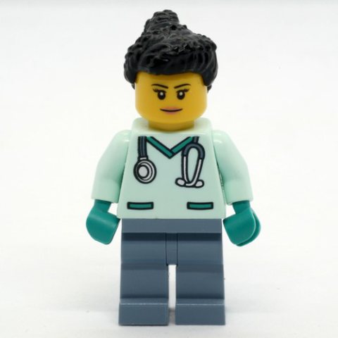 Minifigurka LEGO Vet, Light Aqua Scrubs, Black Hair