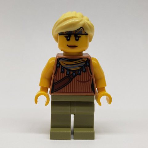 Minifigurka LEGO Jessica Sharpe, Vest Top with Necklace, Olive Green Legs, Bright Light Yellow Hair