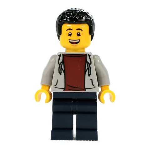 Minifigurka LEGO Light Bluish Grey Torso, Dark Blue Legs, Black Hair