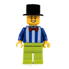 Minifigurka LEGO Blue Torso with White Stripes, Lime Legs, Black Top Hat