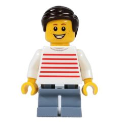 Minifigurka LEGO Kid - White Torso, Sand Blue Legs. Dark Brown Hair