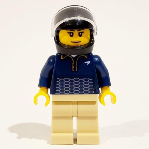 Minifigurka LEGO Racer Driver - Dark Blue Torso, Tan Legs, Black Helmet