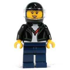 Minifigurka LEGO Race Driver - Black Torso, Jacket, Dark Blue Legs, Black Helmet