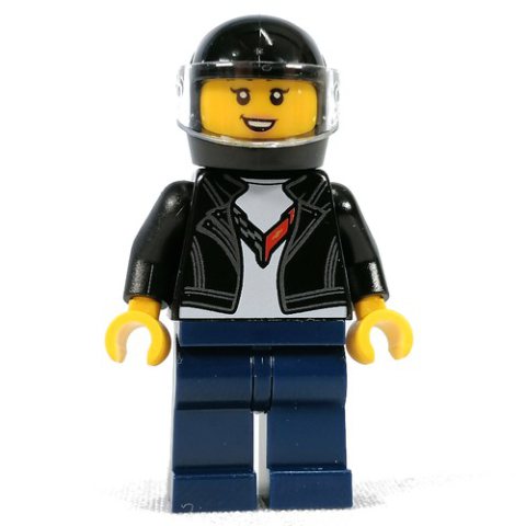 Minifigurka LEGO Race Driver - Black Torso, Jacket, Dark Blue Legs, Black Helmet