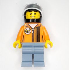 Minifigurka LEGO Race Driver - Orange Torso, Sand Blue Legs, Black Helmet