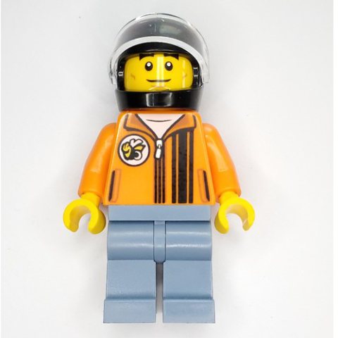 Minifigurka LEGO Race Driver - Orange Torso, Sand Blue Legs, Black Helmet
