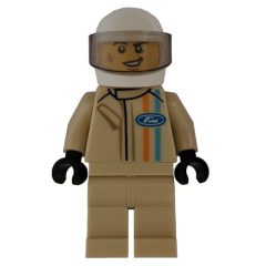 Minifigurka LEGO Race Driver - Tan Torso, Legs, White Helmet