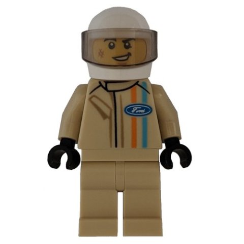 Minifigurka LEGO Race Driver - Tan Torso, Legs, White Helmet