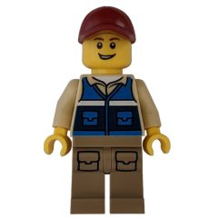 Minifigurka LEGO Man, Blue Vest, Dark Tan Legs, Dark Red Cap