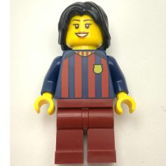Minifigurka LEGO FC Barcelona Fan - Dark Red Legs, Black Long Hair