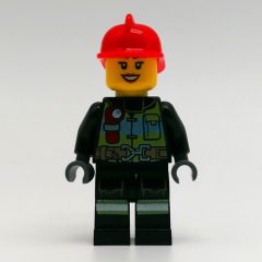 Minifigurka LEGO Fire Fighter - Black Torso, Black Legs, Red Helmet, Female