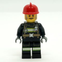 Minifigurka LEGO Fire Fighter - Black Torso, Black Legs, Red Helmet, Dark Tan Beard