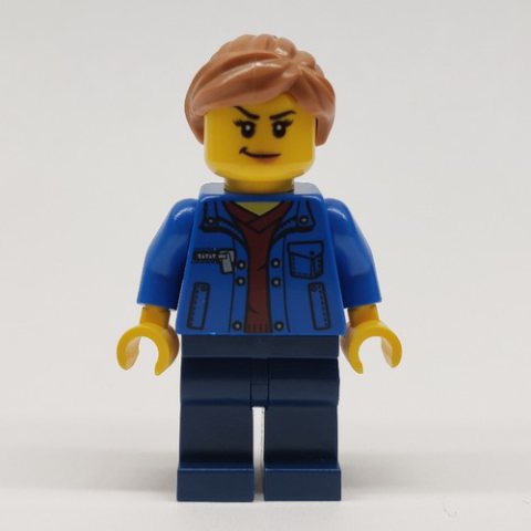 Minifigurka LEGO Woman, Blue Jacket, Dark Blue Legs, Medium Nougat Hair