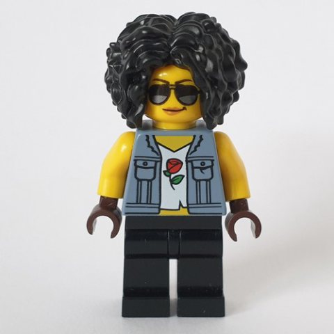 Minifigurka LEGO Woman, Sand Blue Vest Jacket, Black Legs, Black Hair