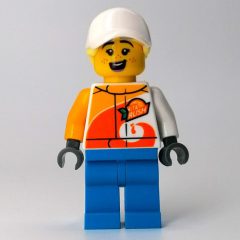 Minifigurka LEGO Stunt Rider, White Race Jacket, Dark Azure Legs, White Cap