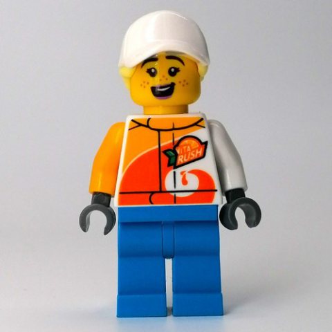 Minifigurka LEGO Stunt Rider, White Race Jacket, Dark Azure Legs, White Cap