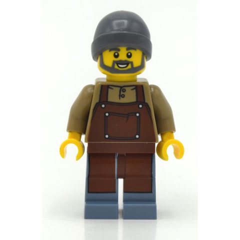 Minifigurka LEGO Barista, Reddish Brown Apron, Sand Blue Legs, Dark Bluish Gray Beanie Hat