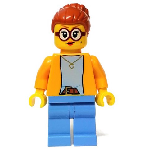Minifigurka LEGO Woman, Bright Light Orange Torso, Medium Blue Legs, Dark Orange Hair