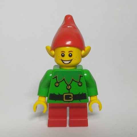 Minifigurka LEGO Elf - Bright Green Torso, Red Legs, Red Hat