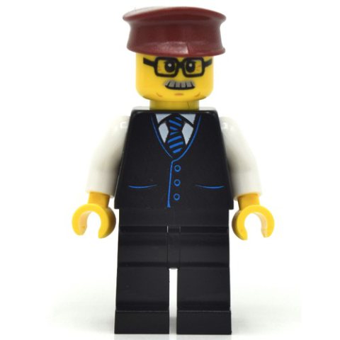 Minifigurka LEGO Train Driver, Black Suit, Dark Red Hat
