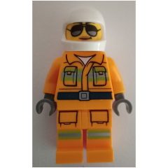Minifigurka LEGO Firefighter, Bright Light Orange Fire Suit, Sunglasses, White Helmet