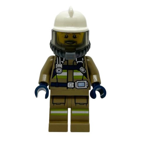 Minifigurka LEGO Firefighter, Dark Tan Firesuit, White Helmet, Blue Airtanks