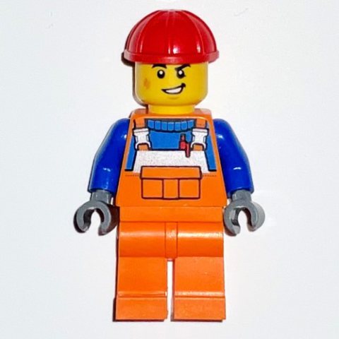 Minifigurka LEGO Construction Worker, Orange Overalls, Red Hard Hat