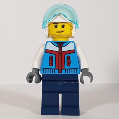 Minifigurka LEGO Pilot, Dark Azure Jacket, Dark Blue Legs, White Helmet