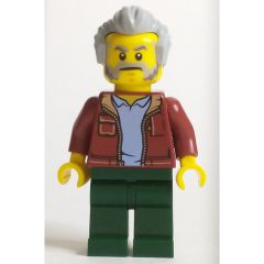 Minifigurka LEGO Man, Dark Red Jacket, Dark Green Legs, Light Bluish Gray Hair and Beard