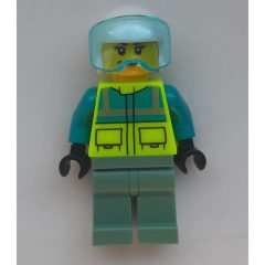 Minifigurka LEGO Pilot, Vibrant Yellow Jacket, Sand Green Legs, White Helmet