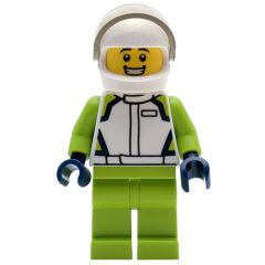 Minifigurka LEGO Racer, White Race Jacket, Lime Legs, White Helmet
