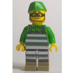 Minifigurka LEGO Criminal, Prison Striped Apron, Bright Green Shirt and Hat