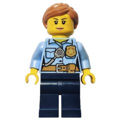 Minifigurka LEGO Policewoman, Bright Light Blue Shirt, Dark Blue Legs, Medium Nougat Hair