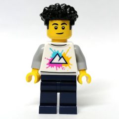 Minifigurka LEGO Man, White Shirt, Dark Blue Legs, Black Hair