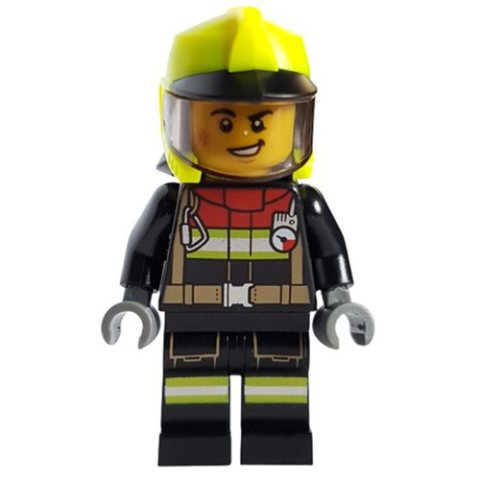 Minifigurka LEGO Firefighter, Black Fire Suit, Vibrant Yellow Helmet