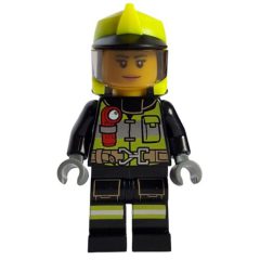 Minifigurka LEGO Firefighter, Black Fire Suit, Vibrant Yellow Helmet