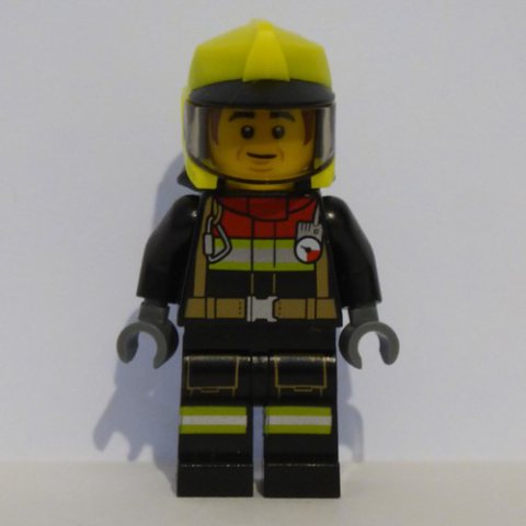 Minifigurka LEGO Bob, Black Firesuit, Vibrant Yellow Helmet