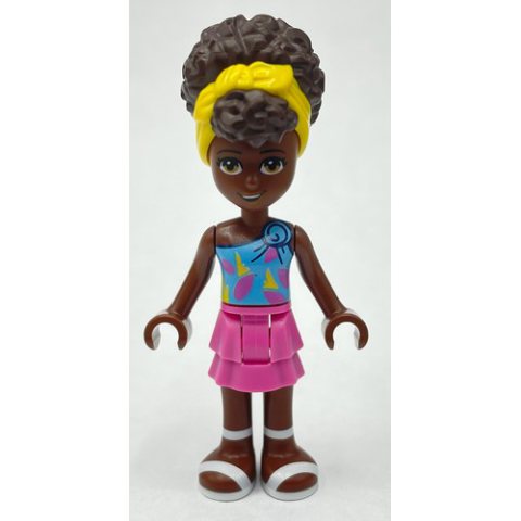 Minifigurka LEGO Nandi - Medium Azure Top, Dark Pink Skirt, Dark Brown Hair with Bandana