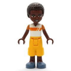 Minifigurka LEGO Elijah - White/Orange Shirt, Bright Light Orange Pants, Dark Brown Hair