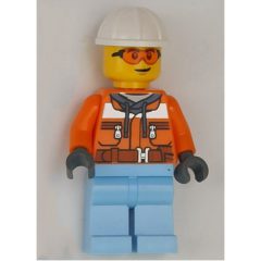 Minifigurka LEGO Construction Worker, Orange Safety Jacket, Bright Light Blue Legs, White Hard Hat