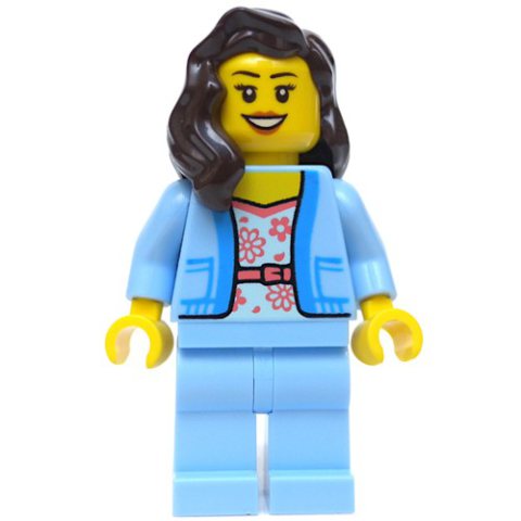 Minifigurka LEGO Woman, Bright Light Blue Torso and Legs, Dark Brown Hair