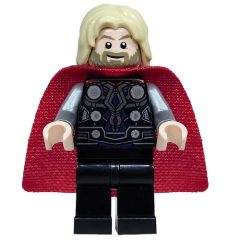 Minifigurka LEGO Thor, Tan Hair, Black Armor, Red Cape