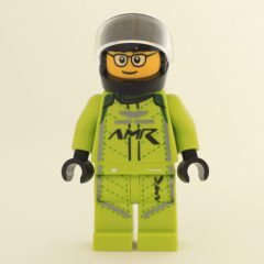 Minifigurka LEGO Race Driver, Lime Racing Suit, Black Helmet, Glasses