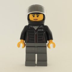 Minifigurka LEGO Race Driver, Black Jacket, Dark Bluish Gray Legs, Black Helmet